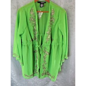 Denim 24/7 Cardigan NWOT Lime Green Size 12W Sheer Dressy Beaded Top